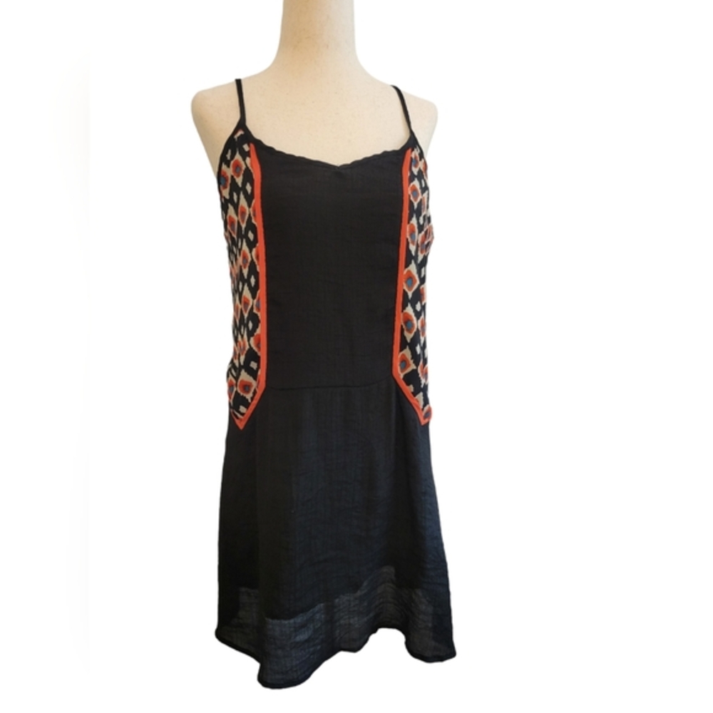 THML Black Boho Sundress | Sleeveless Boutique Dress with Patterned Panels